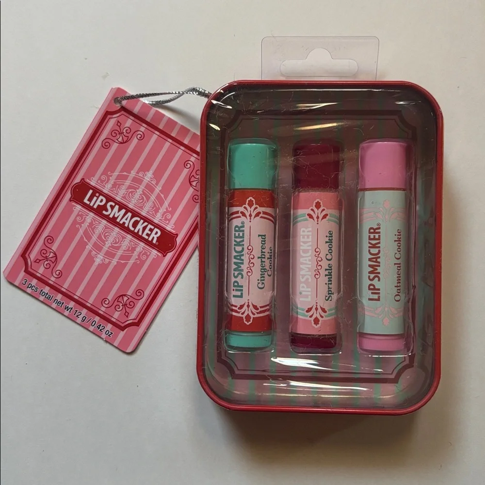 Lip Smacker Holiday Tin Bundle | Gingerbread Sprinkle Oatmeal Cookie Balms NWT 2